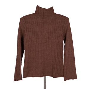REI Women's Soft Alpaca Blend Pullover Sweater SZ MEDIUM Brown Rolled Mock Neck